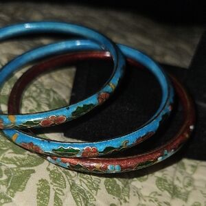 Floral Enamel Bangle Set - Blue and Red Made In ITALY